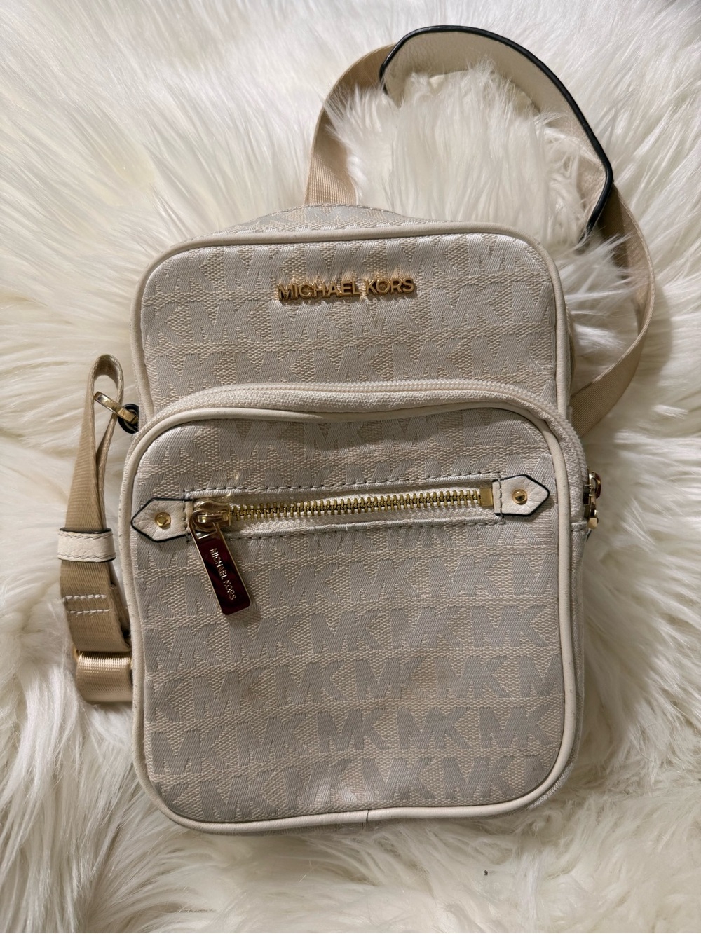 Michael Kors Beige Cream Crossbody Bag with Gold Hardware
